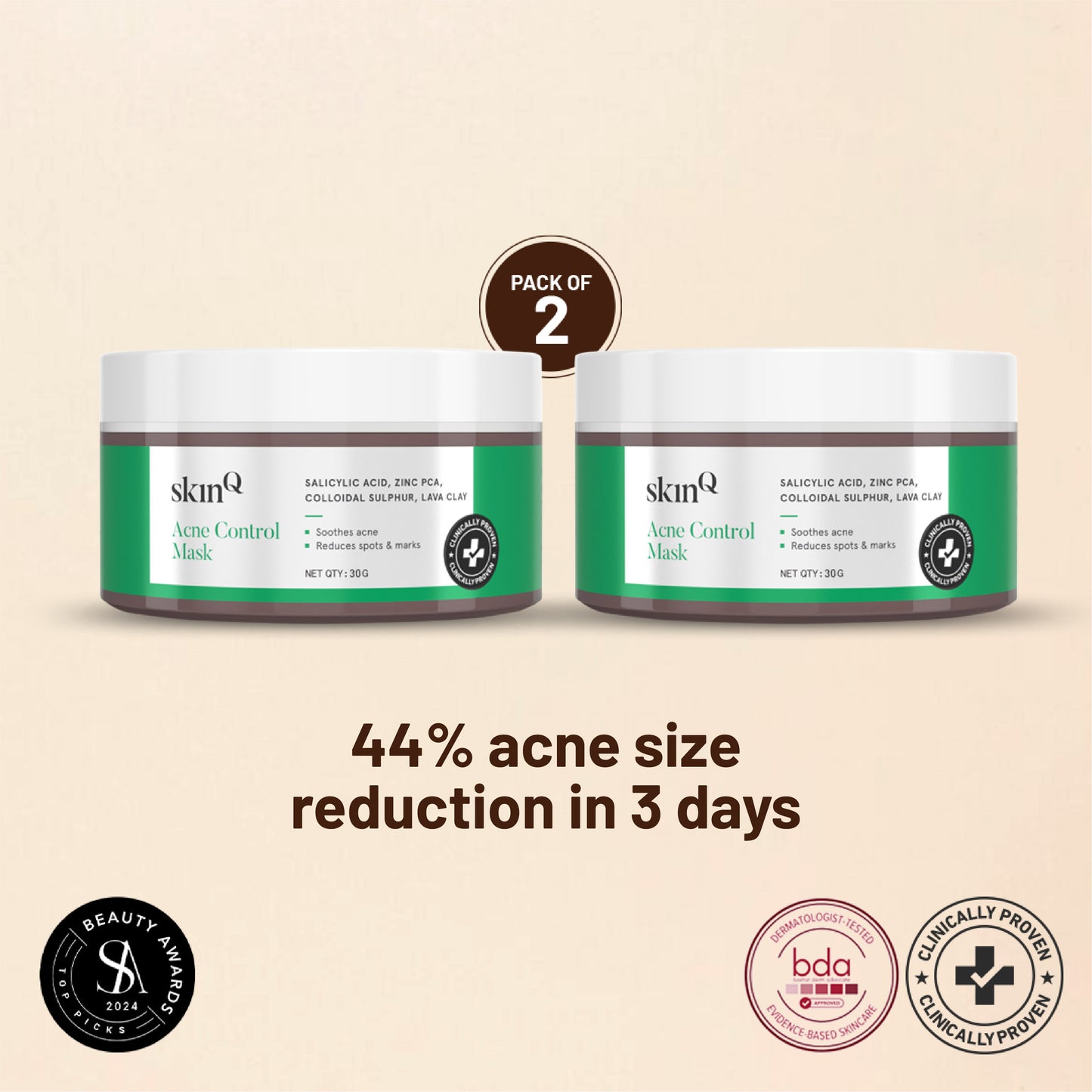 Acne Control Mask | Salicylic Acid Face Mask For Acne Prone Skin | Clears Blemishes, Reduces Breakouts | Face Mask for Women and Men