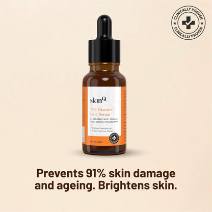 15% Vitamin C Glow Serum For Face & Neck, 20ml | L Ascorbic Acid Serum To Boost Skin Glow | Enriched with Ferulic Acid and Sodium Hyaluronate
